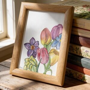 Hand crafted painted flowers tulips original artwork framed 8x6 inches approx